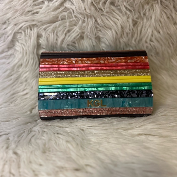 Kurt Geiger London Party Multi Stripe  Pride Rainbow Glitter Envelope Clutch - Picture 17 of 17